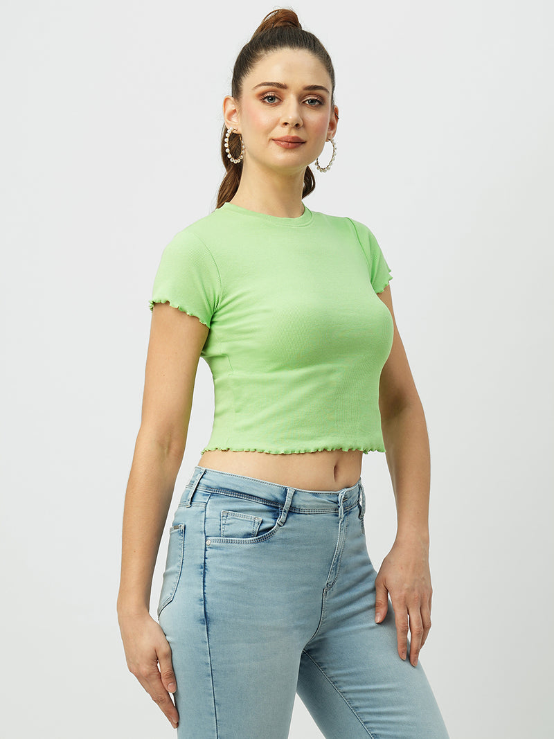 Women Leafy Solid Short Sleeves T-Shirts