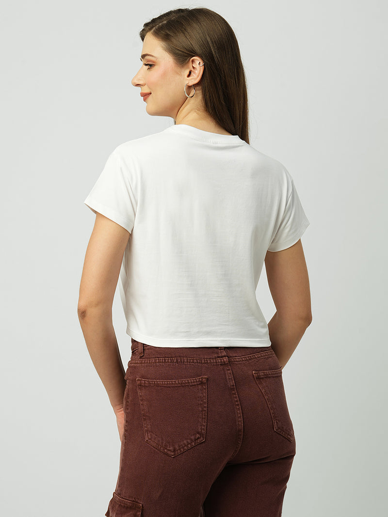 Women White Solid Short Sleeves T-Shirts