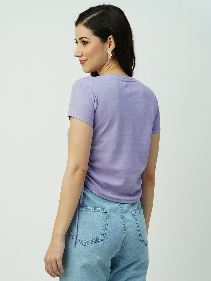 Women Lilac Solid Short Sleeves T-Shirts