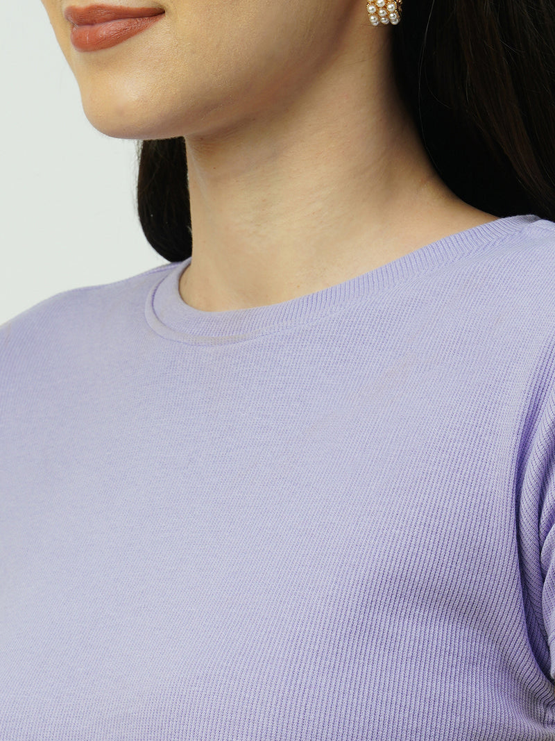 Women Lilac Solid Short Sleeves T-Shirts