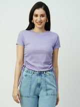 Women Lilac Solid Short Sleeves T-Shirts