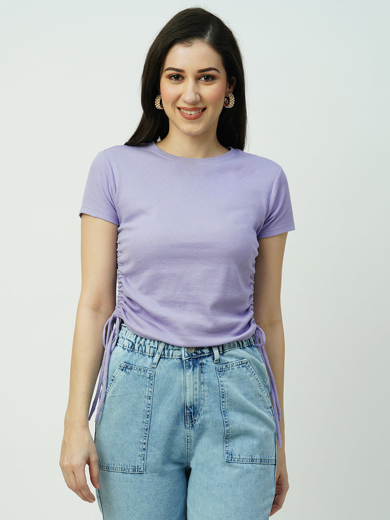 Women Lilac Solid Short Sleeves T-Shirts