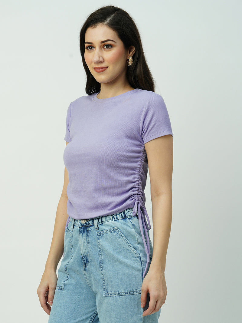 Women Lilac Solid Short Sleeves T-Shirts