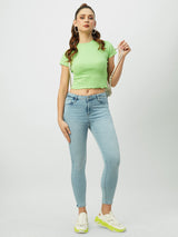 Women Leafy Solid Short Sleeves T-Shirts
