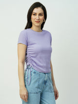 Women Lilac Solid Short Sleeves T-Shirts