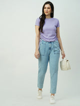 Women Lilac Solid Short Sleeves T-Shirts