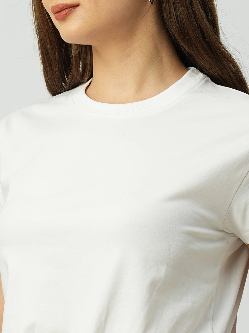 Women White Solid Short Sleeves T-Shirts