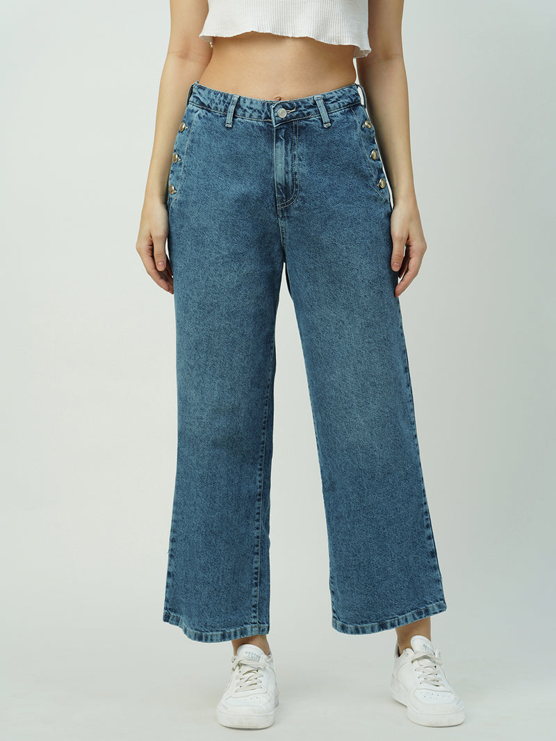 Women Blue High Rise Wide Leg Jeans