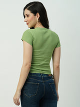 Women Jade Green Solid Short Sleeves T-Shirts
