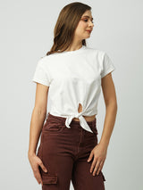 Women White Solid Short Sleeves T-Shirts