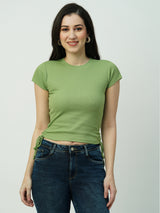 Women Jade Green Solid Short Sleeves T-Shirts