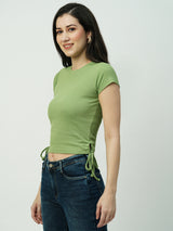 Women Jade Green Solid Short Sleeves T-Shirts