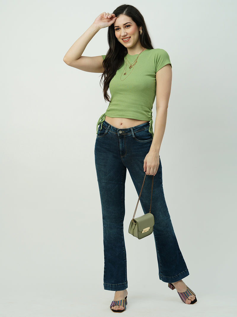 Women Jade Green Solid Short Sleeves T-Shirts