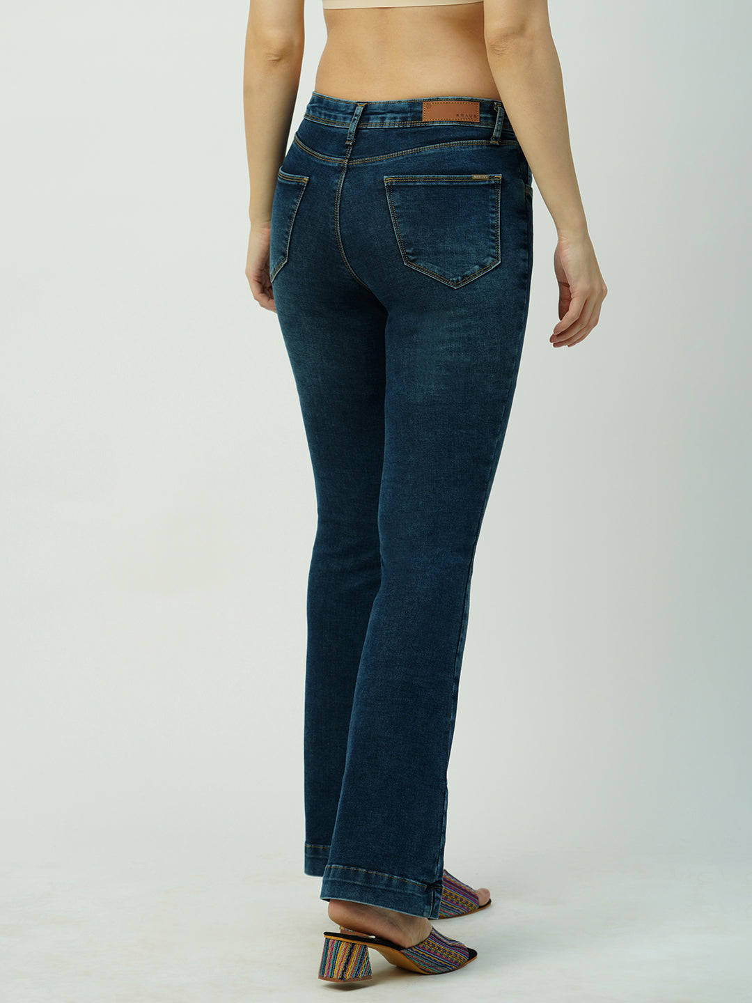Women Dark Blue High Rise Mini Flare Jeans