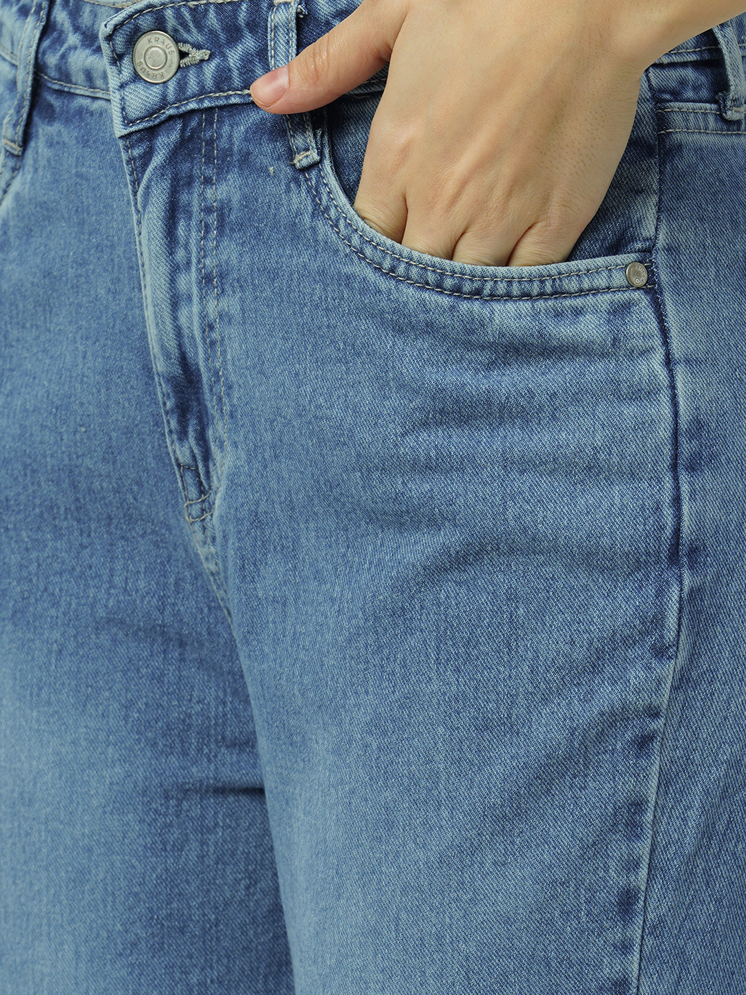 Women Light Blue High-Rise Slim Straight Fit Ripped Jeans
