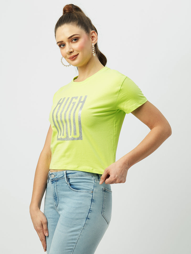 Women Lime Printed Short Sleeves T-Shirts