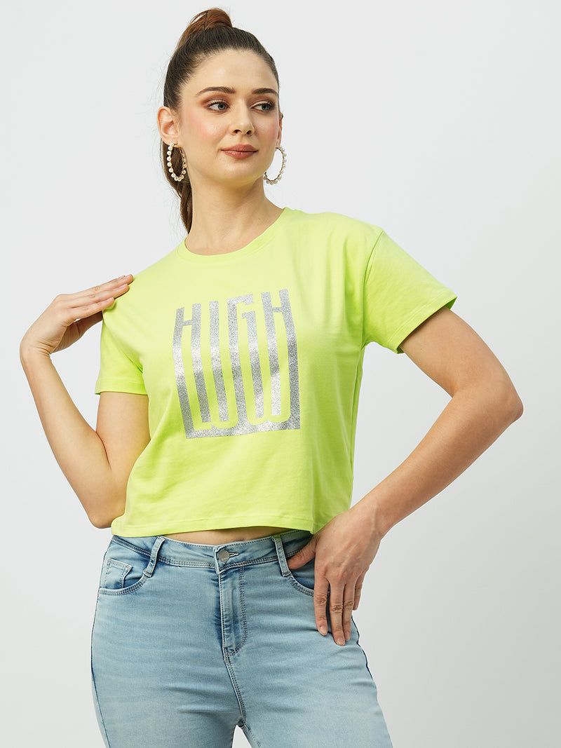 Women Lime Printed Short Sleeves T-Shirts