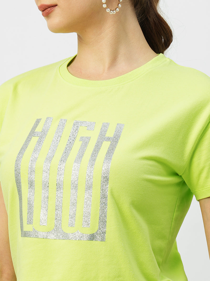 Women Lime Printed Short Sleeves T-Shirts