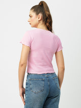 Women Dgtl Lavender Solid Short Sleeves T-Shirts