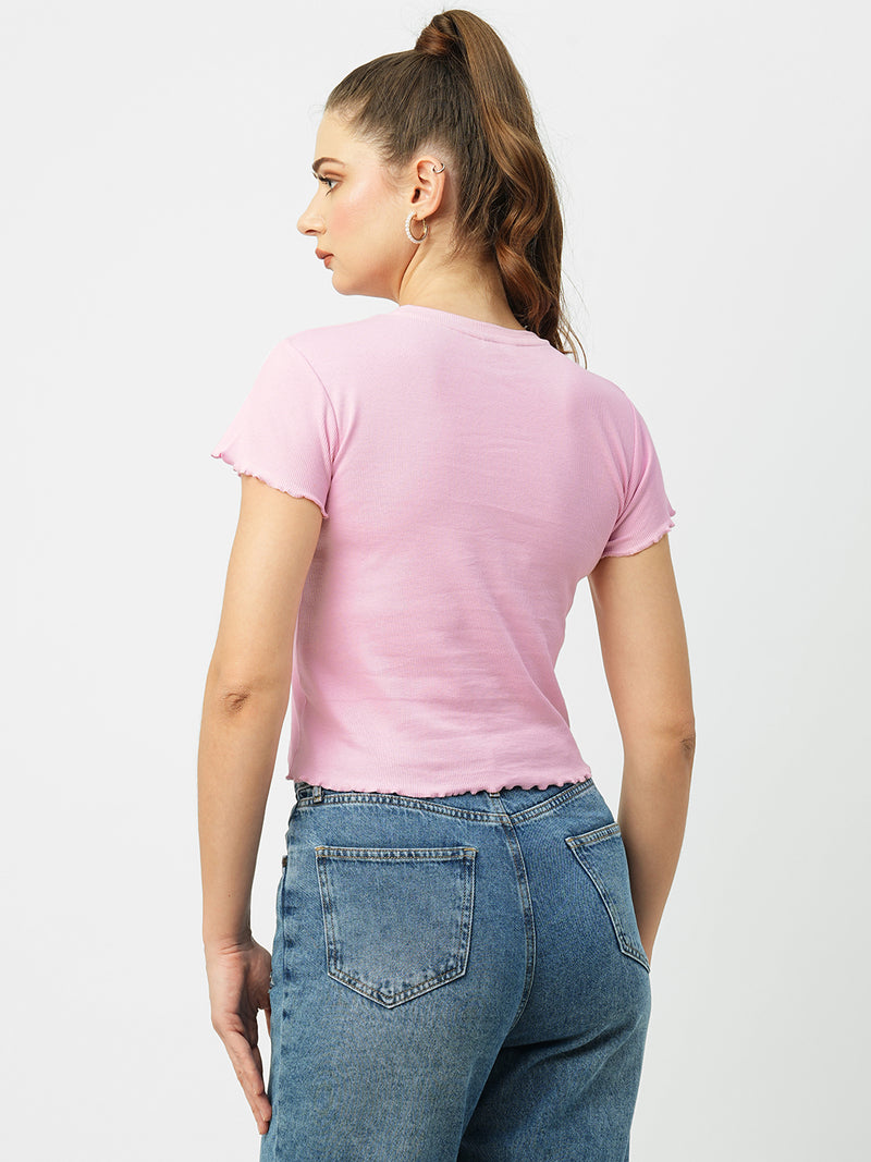 Women Dgtl Lavender Solid Short Sleeves T-Shirts