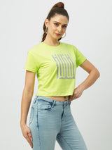 Women Lime Printed Short Sleeves T-Shirts