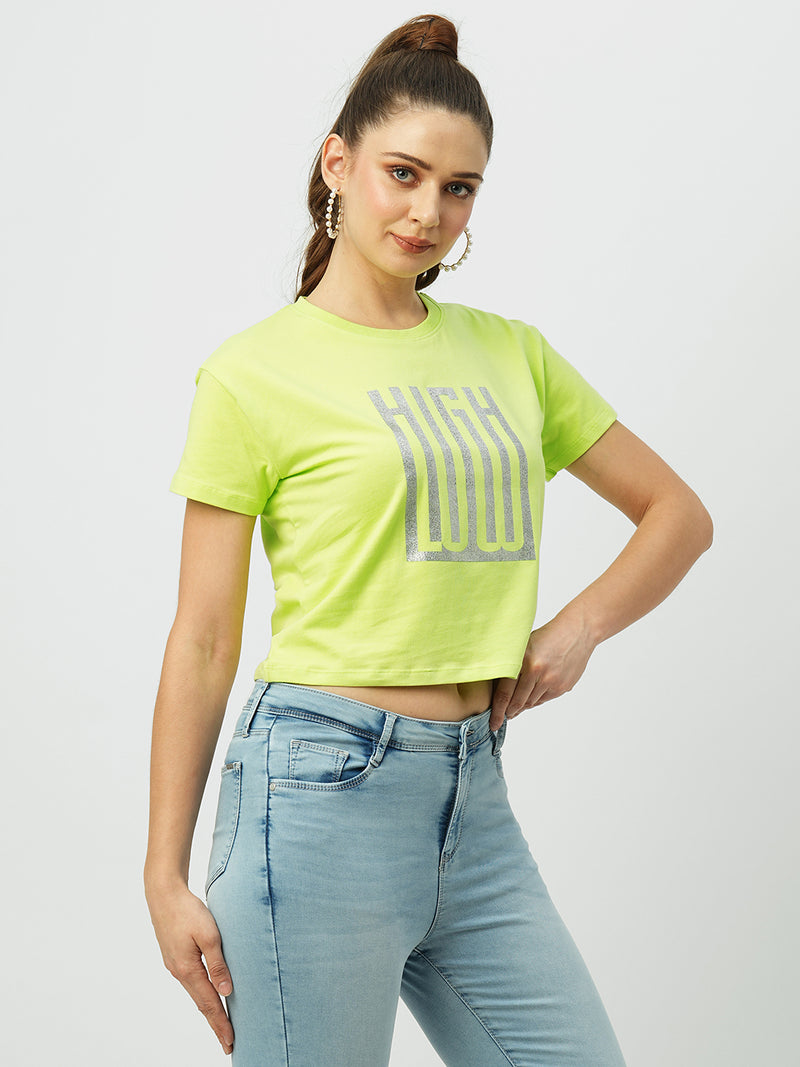 Women Lime Printed Short Sleeves T-Shirts