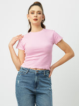 Women Dgtl Lavender Solid Short Sleeves T-Shirts