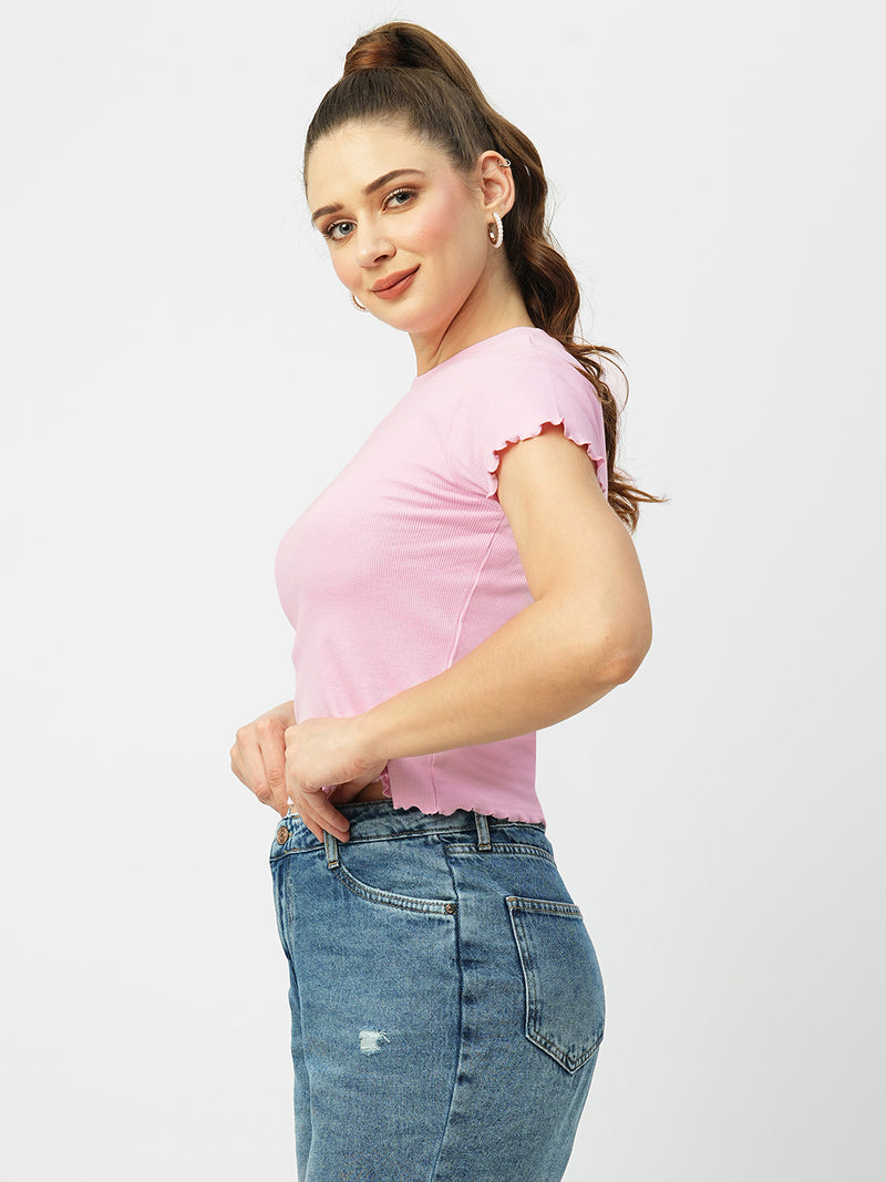 Women Dgtl Lavender Solid Short Sleeves T-Shirts