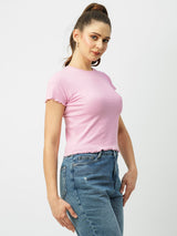 Women Dgtl Lavender Solid Short Sleeves T-Shirts