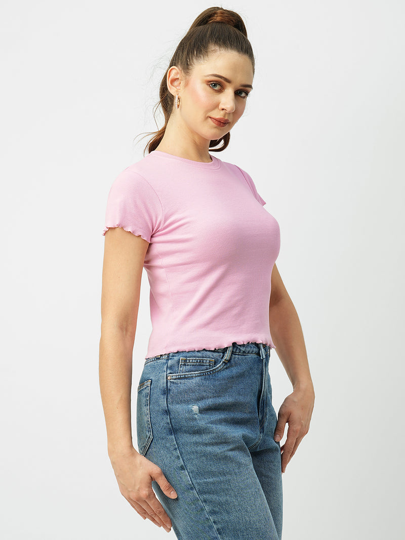 Women Dgtl Lavender Solid Short Sleeves T-Shirts