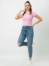 Women Dgtl Lavender Solid Short Sleeves T-Shirts