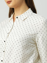 Women Off White Polka Dot Three-Quarter Sleeves Shirts