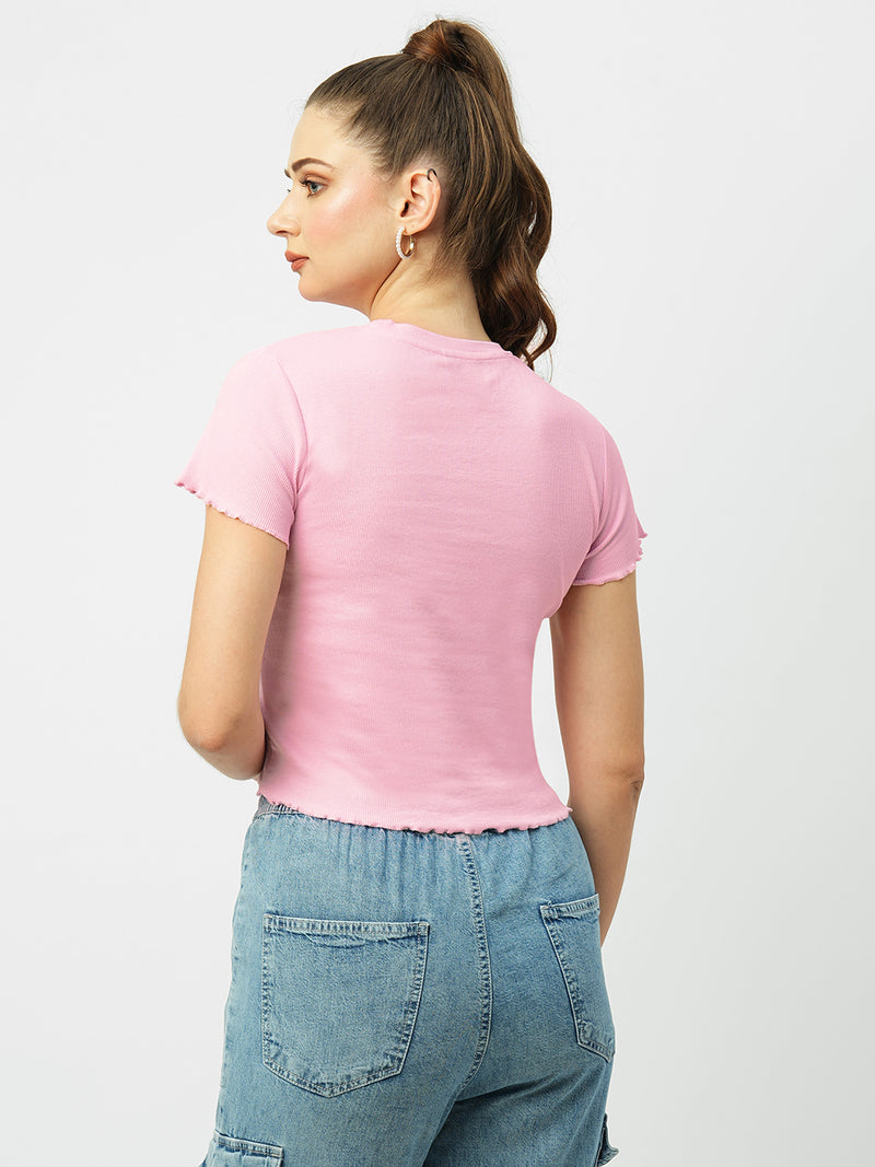 Women Dgtl Lavender Solid Short Sleeves T-Shirts