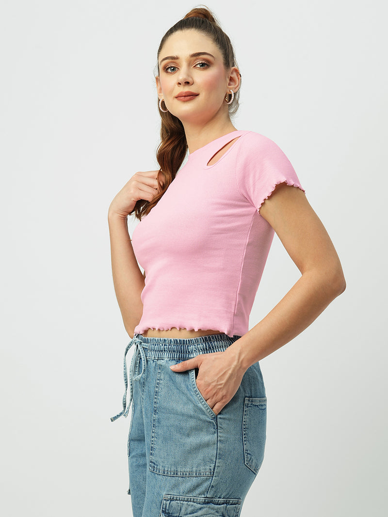 Women Dgtl Lavender Solid Short Sleeves T-Shirts