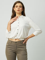 Women Off White Polka Dot Three-Quarter Sleeves Shirts