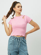 Women Dgtl Lavender Solid Short Sleeves T-Shirts