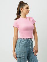 Women Dgtl Lavender Solid Short Sleeves T-Shirts