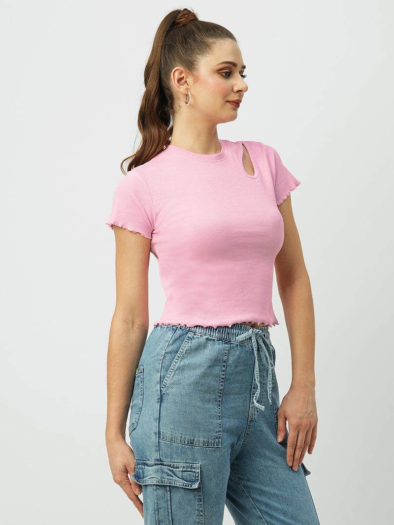Women Dgtl Lavender Solid Short Sleeves T-Shirts