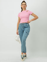 Women Dgtl Lavender Solid Short Sleeves T-Shirts