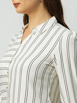 Women White & Black Striped Three-Quarter Sleeves Shirts