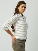 Women White & Black Striped Three-Quarter Sleeves Shirts