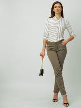 Women White & Black Striped Three-Quarter Sleeves Shirts