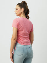 Women Sugar Coral Solid Short Sleeves T-Shirts