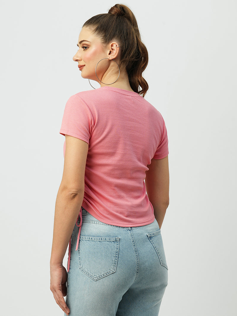 Women Sugar Coral Solid Short Sleeves T-Shirts