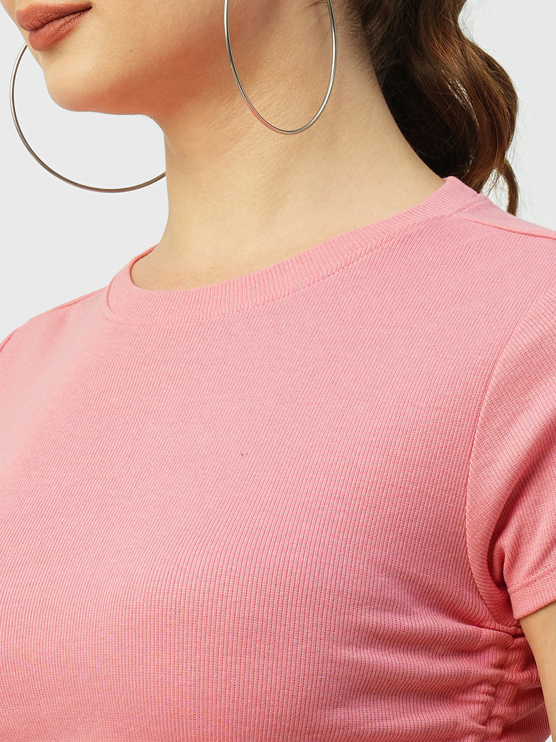 Women Sugar Coral Solid Short Sleeves T-Shirts