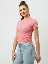 Women Sugar Coral Solid Short Sleeves T-Shirts