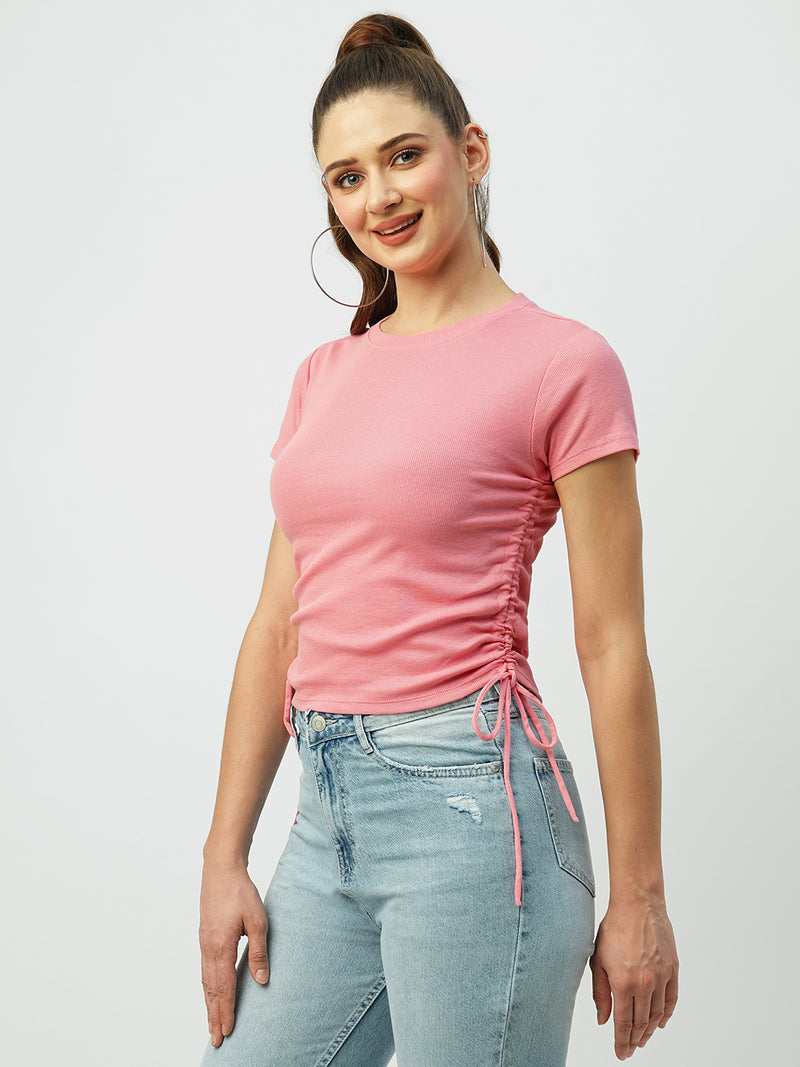 Women Sugar Coral Solid Short Sleeves T-Shirts