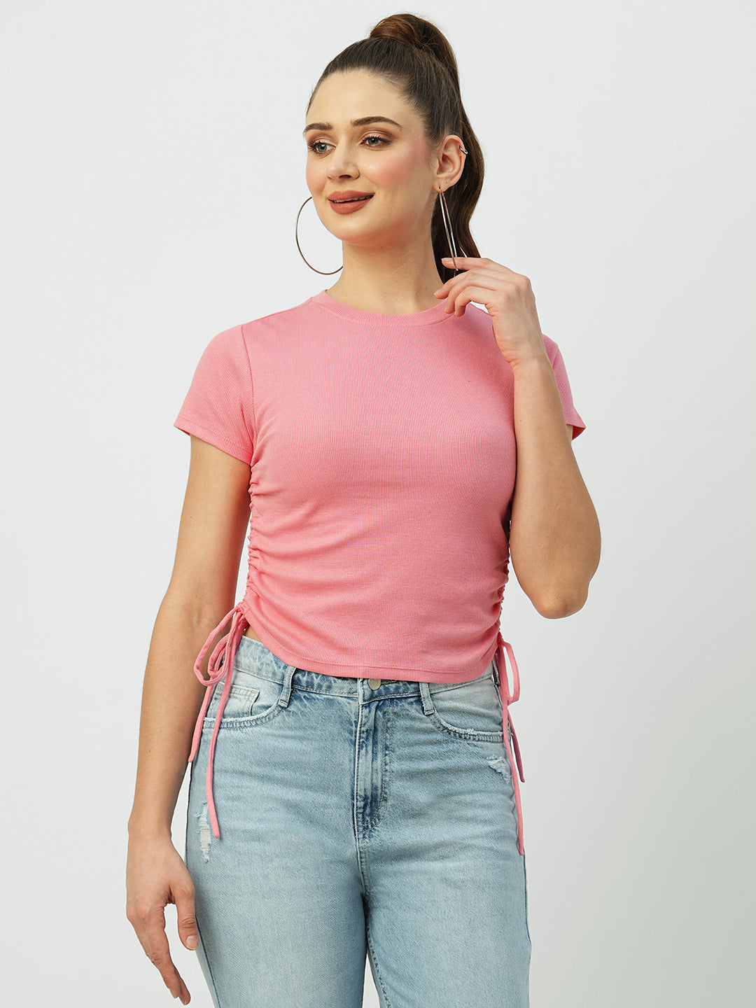 Women Sugar Coral Solid Slim T-Shirt