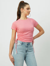 Women Sugar Coral Solid Short Sleeves T-Shirts