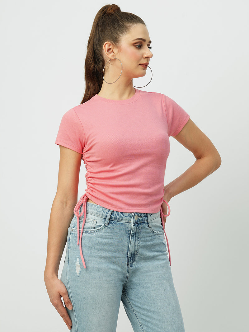 Women Sugar Coral Solid Short Sleeves T-Shirts